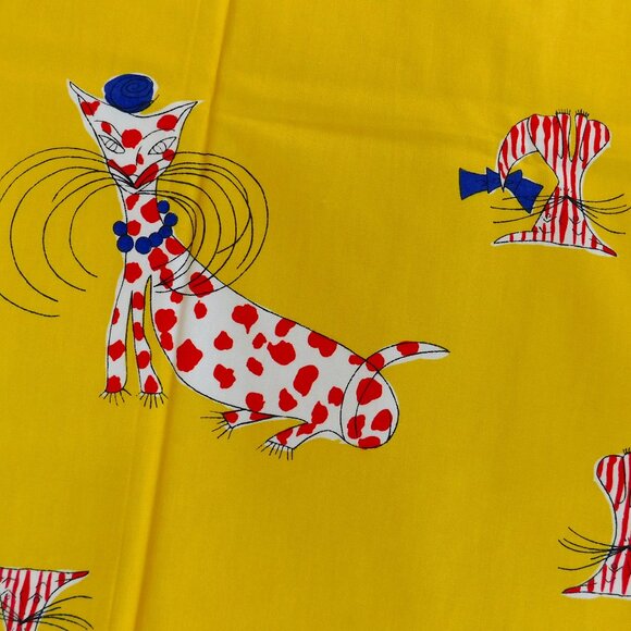 MCM Ameritex mod funky sailor stripe polka dot cat kitten cotton canvas fabric - Picture 1 of 16